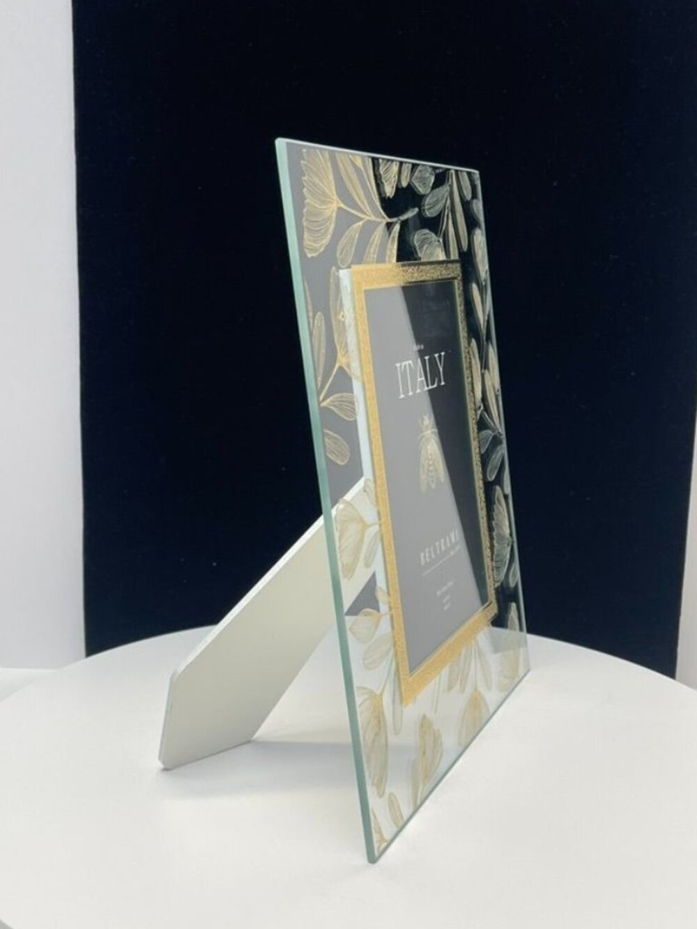 Beltrami Italy Silver Plated 5x7 Frame Gold Floral Glass Photo Holder - Picture 3 of 8